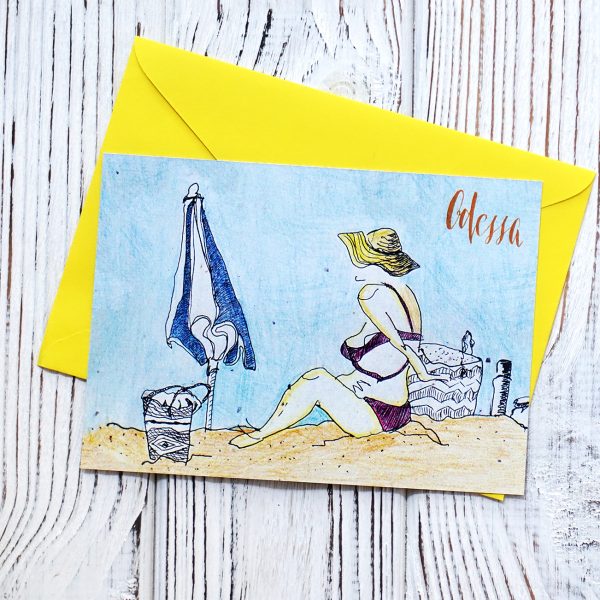 Листівка «Дама на пляжі»