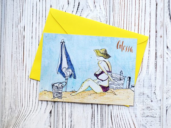 Листівка «Дама на пляжі»